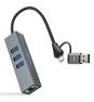 Nanocable Conversor USB-C+USB-A/M 3.0 a Ethernet + 3xUSB-A 3.0, Aluminio, Gris, 15 cm