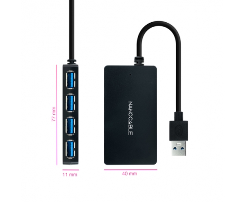 Nanocable Hub USB 3.0 con 4 Puertos de USB 3.0, USB-A/M-USB 3.0/H, Negro, 15 cm