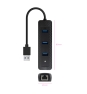 Nanocable Hub USB-A 3.0 a 3xUSB-A 3.0 + RJ45, USB-A/M- USB-A/M-RJ45/H, Negro, 15 cm