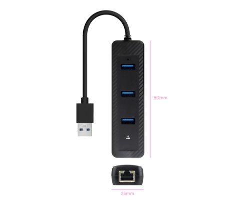 Nanocable Hub USB-A 3.0 a 3xUSB-A 3.0 + RJ45, USB-A/M- USB-A/M-RJ45/H, Negro, 15 cm