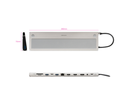 Nanocable HUB USB-C 12 en 1, Conversor USB-C 3.1 a 3xUSB-A 3.0 + USB-C 3.0 + USB-C PD 100W + 2xHDMI 4K60Hz + DP 4K60Hz + RJ45 1Gbps + SD/TF 3.0 + Audi