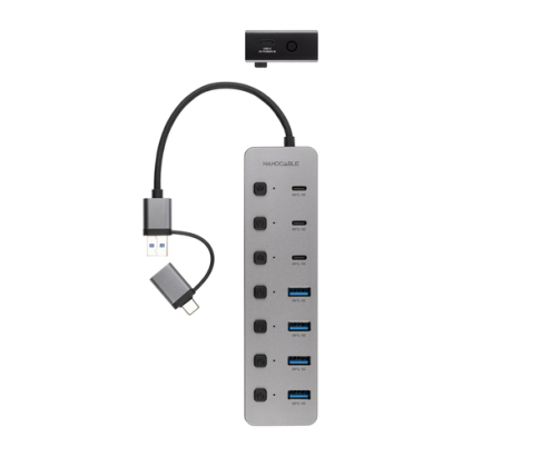 Nanocable HUB USB-C+USB-A/M a 4xUSB-A + 3xUSB-C 3.0 + USB-C 5V