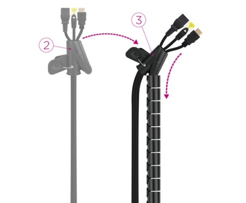 Nanocable Organizador de Cables Flexible 25 mm, Negro, 2 m