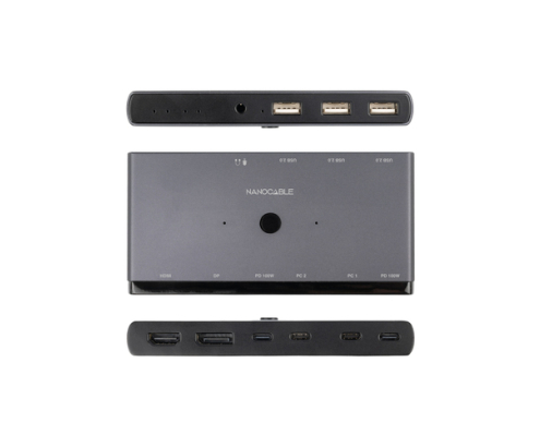 Nanocable Switch Conmutador KVM 2x USB-C a 3xUSB-A+2xPD+HDMI+DP+Audio