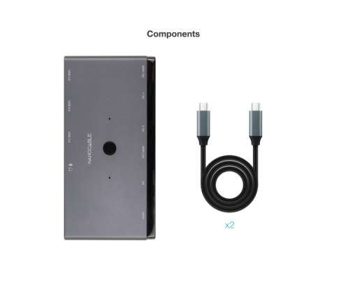 Nanocable Switch Conmutador KVM 2x USB-C a 3xUSB-A+2xPD+HDMI+DP+Audio