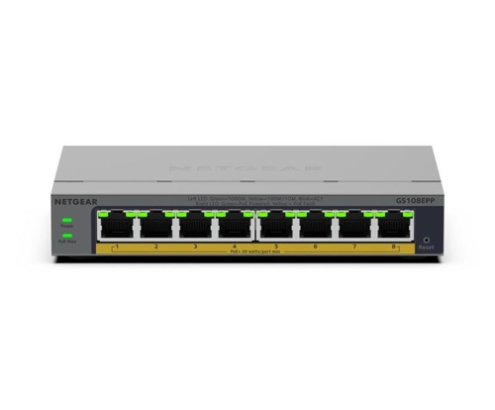 NETGEAR GS108EPP No administrado Gigabit Ethernet (10/100/1000) Energía sobre Ethernet (PoE) Montaje en pared/escritorio Gris