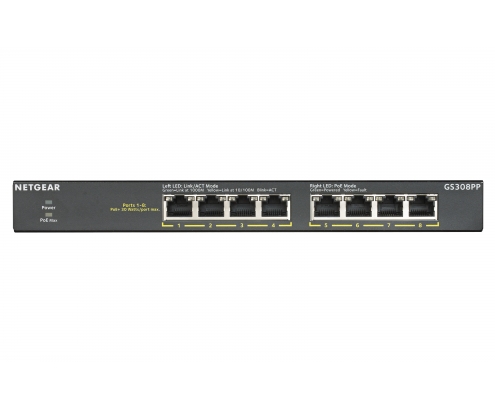 NETGEAR GS308PP No administrado Gigabit Ethernet (10/100/1000) EnergÍ­a sobre Ethernet (PoE) Negro