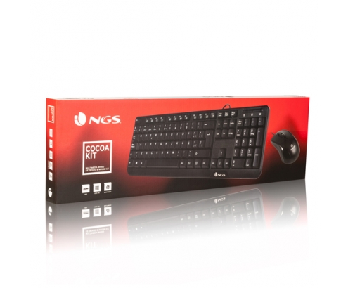 NGS Cocoa Kit, AZERTY, FR teclado Ratón incluido USB Francés Negro