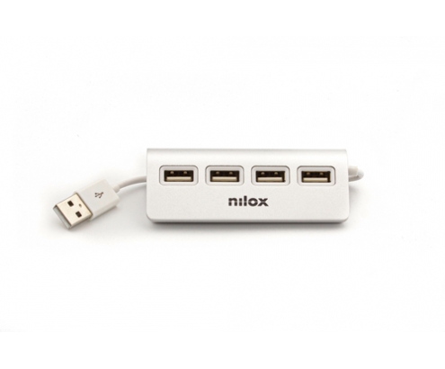 Nilox HUB sobremesa de aluminio con 4 puertos USB 2.0 480 Mbit/s Gris