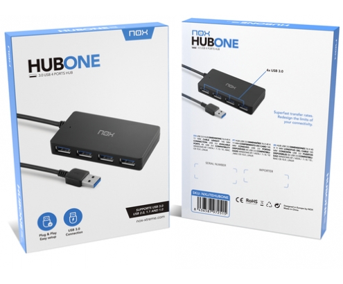 NOX Lite Hub One USB 3.2 Gen 1 (3.1 Gen 1) Type-A 10 Mbit/s Negro
