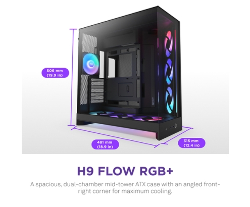 NZXT H9 Flow RGB+ Midi Tower Negro