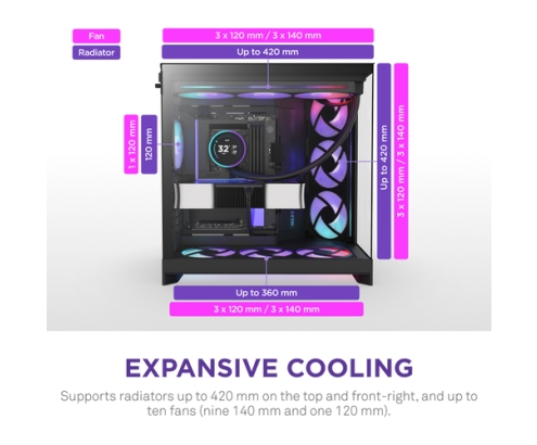 NZXT H9 Flow RGB+ Midi Tower Negro