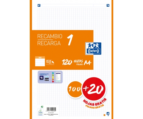 Oxford 400158163 papel de cuaderno 210 x 297 mm (A4) 120 hojas