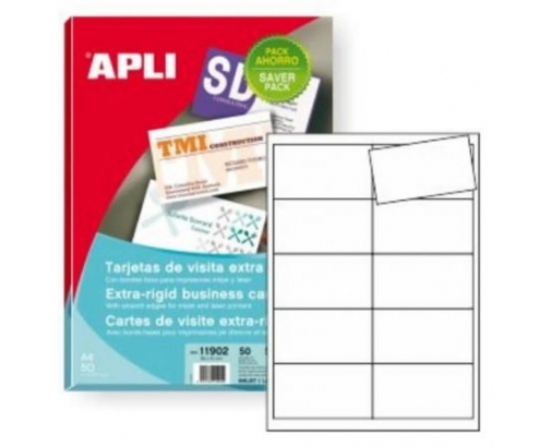 PACK AHORRO 500 TARJETAS DE VISITA APLI CANTOS RECTOS 250G BLANCO 11902