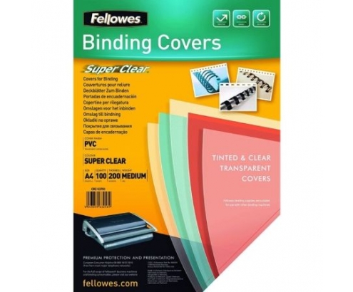 PACK DE 100 PORTADAS DE PVC TRANSPARENTE FELLOWES TAMAÍ‘O A4 200 MICRAS 5376102