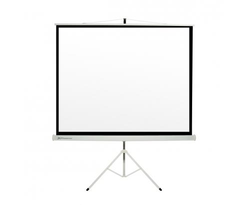 Pantalla manual tripode videoproyector phoenix 80p 1.45mx1.45m posicion ajustable carcasa blanca tela super resistente PHPANTALLATRIP-145
