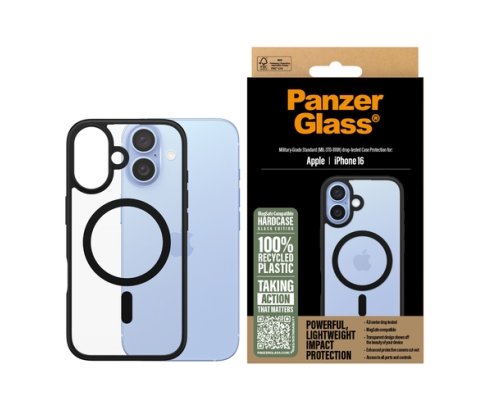 PanzerGlass ® HardCase Transparent w. Black MagSafe & Frame iPhone 16 funda para teléfono móvil Negro