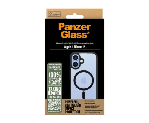 PanzerGlass ® HardCase Transparent w. Black MagSafe & Frame iPhone 16 funda para teléfono móvil Negro