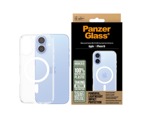 PanzerGlass ® HardCase Transparent w. White MagSafe iPhone 16 funda para teléfono móvil Transparente
