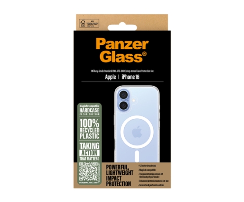 PanzerGlass ® HardCase Transparent w. White MagSafe iPhone 16 funda para teléfono móvil Transparente