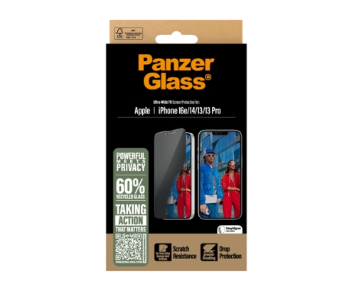 PanzerGlass ® Privacy Screen Protector iPhone 16e | 14 | 13 | 13 Pro | Ultra-Wide Fit w. Aligner Protector de pantalla Apple 1 pieza(s)