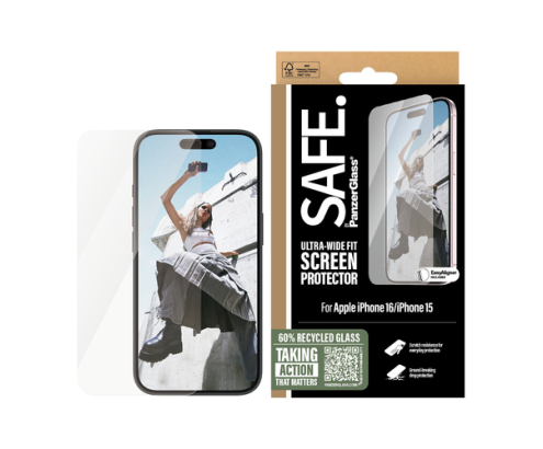PanzerGlass SAFE. by ® Screen Protector iPhone 16 | 15 | Ultra-Wide Fit Protector de pantalla Apple 1 pieza(s)