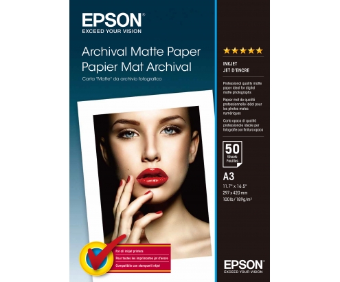 Papel Epson Archival Matte Paper, DIN A3, 189 g/m², 50 hojas C13S041344