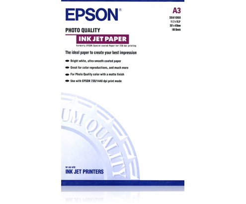 Papel Epson Photo Quality Ink Jet Paper, DIN A3, 102 g/m², 100 hojas C13S041068