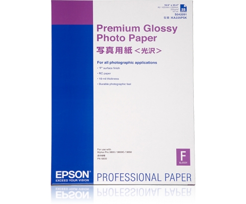 Papel Epson Premium Glossy Photo Paper, DIN A2, 255 g/m², 25 hojas C13S042091