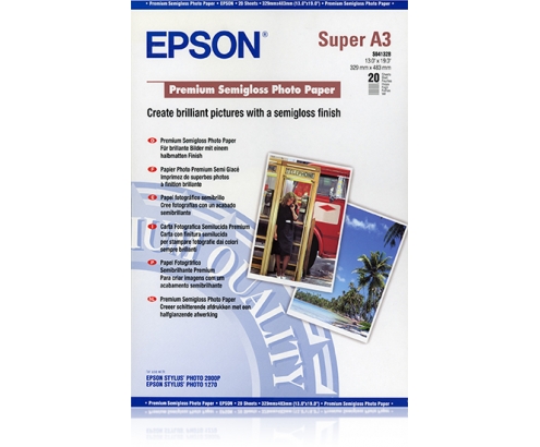 Papel Epson Premium Semigloss Photo Paper, DIN A3+, 250 g/m², 20 hojas C13S041328
