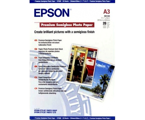 Papel Epson Premium Semigloss Photo Paper, DIN A3, 251 g/m², 20 hojas C13S041334