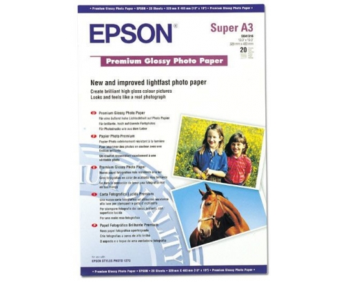 PAPEL EPSON S041316 PREMIUM GLOSSY PHOTO A3+20 HOJAS 250G C13S041316