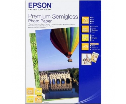 PAPEL FOTOGRAFICO EPSON A4 PREMIUM SEMIGLOSS 251G M2 20 HOJAS C13S041332