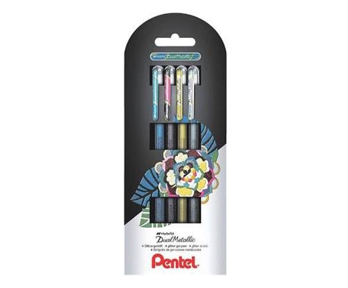 Pentel Dual Metallic Bolígrafo cilíndrico Negro, Azul, Oro, Plata 4 pieza(s)