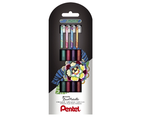 Pentel Dual Metallic Bolígrafo cilíndrico Verde, Naranja, Rosa, Violeta 4 pieza(s)