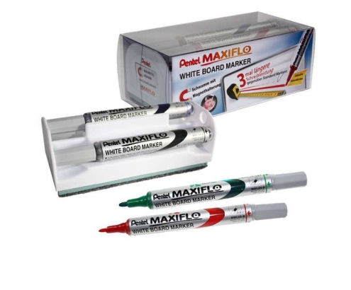 Pentel Maxiflo marcador 4 pieza(s) Punta cónica Negro, Azul, Verde, Rojo