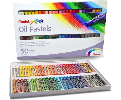 Pentel Oil Pastels Pack de 50 Pasteles Oleo - Blandos, Cremosos y de Secado Lento - Colores Surtidos