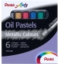 Pentel Oil Pastels Pack de 6 Pasteles Oleo Metalicos - Blandos, Cremosos y de Secado Lento - Colores Metalicos Surtidos