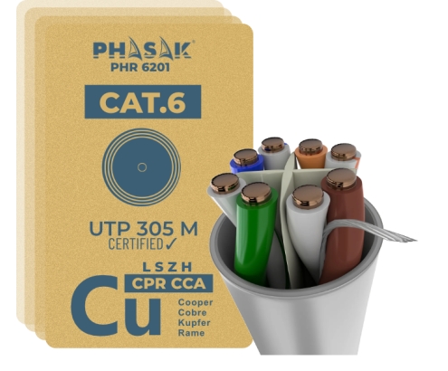 Phasak Bobina Cable UTP Cat.6 100% cobre LSZH CPR Cca 305 m – PHR 6201
