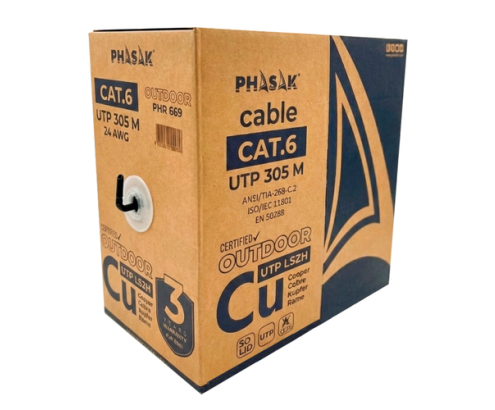 Phasak Bobina de cable de red exterior S-FTP Cat.6A cobre 100% sólido LSZH 305 m gris – PHR 669 |