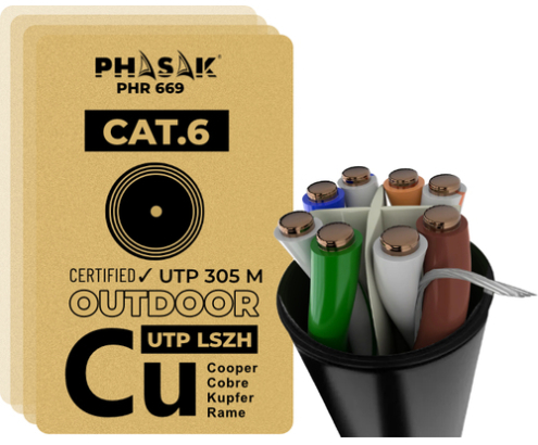 Phasak Bobina de cable de red exterior S-FTP Cat.6A cobre 100% sólido LSZH 305 m gris – PHR 669 |
