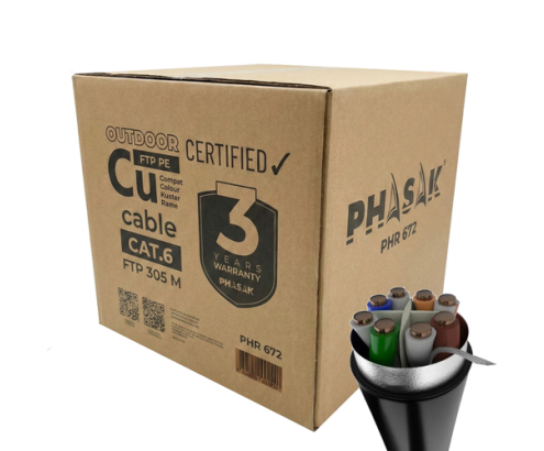 Phasak BOBINA DE CABLE RJ45 FTP PHR 672 CAT.6/ 305M/ GRIS cable de red Negro Cat6 F/UTP (FTP)