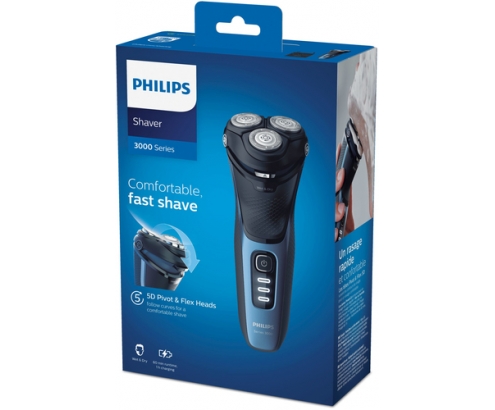 Philips 3000 series S3232/52 afeitadora Máquina de afeitar de rotación Recortadora Negro, Azul