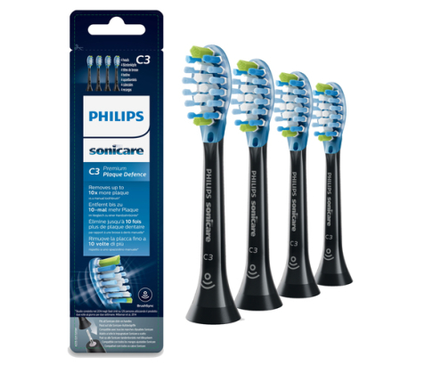 Philips C3 Premium Plaque Defence HX9044/33 Pack de 4 cabezales negros de cepillos Sonicare