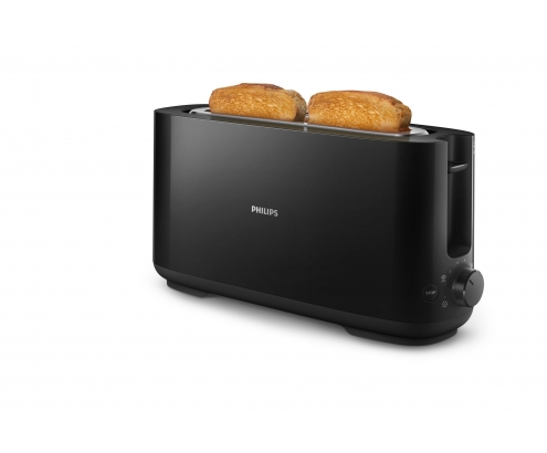 Philips Daily Collection Tostadora de plástico con ranura larga y función para panecillos