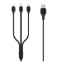 PINBOX Cable Carga Rápida 3 en 1 Micro USB + Tipo C + Lightning a USB Negro NB103