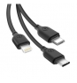 PINBOX Cable Carga Rápida 3 en 1 Micro USB + Tipo C + Lightning a USB Negro NB103