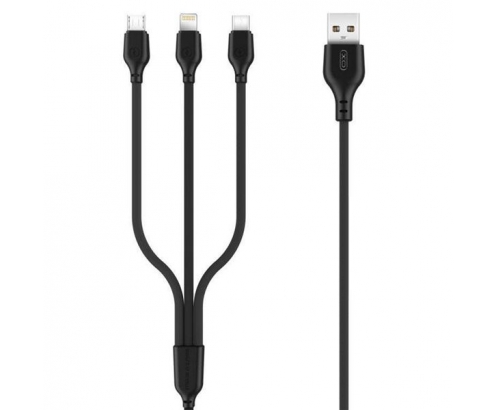 PINBOX Cable Carga Rápida 3 en 1 Micro USB + Tipo C + Lightning a USB Negro NB103
