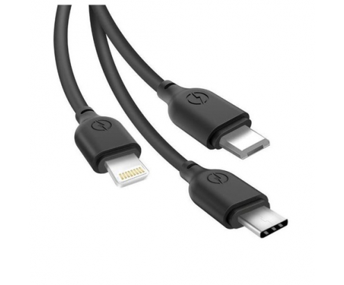 PINBOX Cable Carga Rápida 3 en 1 Micro USB + Tipo C + Lightning a USB Negro NB103