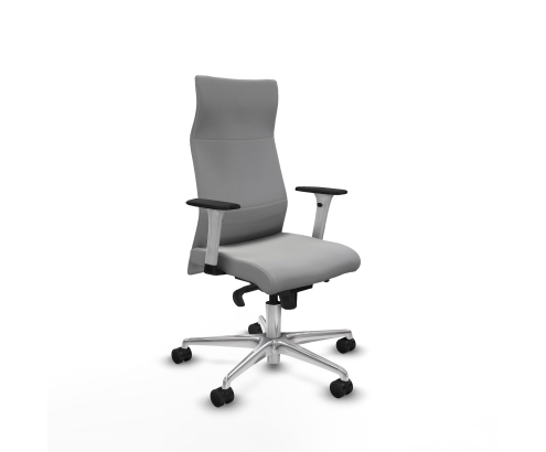 Piqueras y Crespo Albacete direcci?n sincro similpiel gris claro brazos 1D blancos base aluminio ruedas 65 nailon